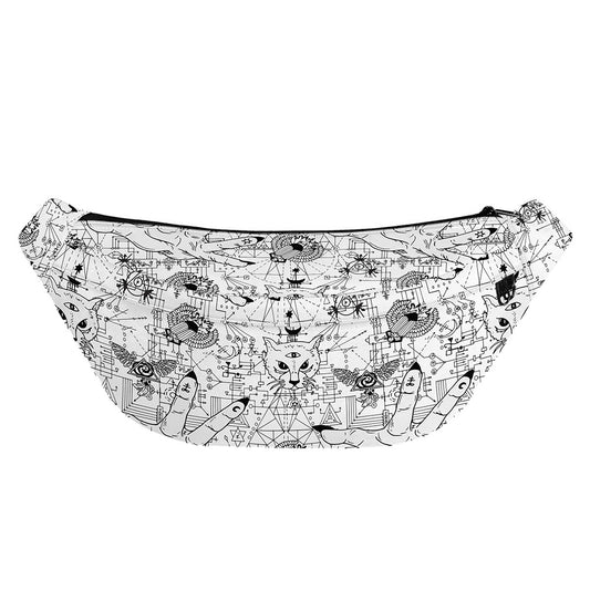 White And Black Wicca Magical Print Fanny Pack