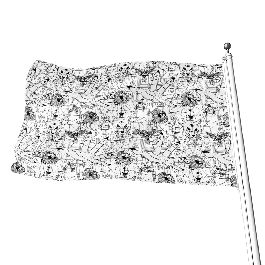 White And Black Wicca Magical Print Flag