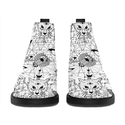 White And Black Wicca Magical Print Flat Ankle Boots