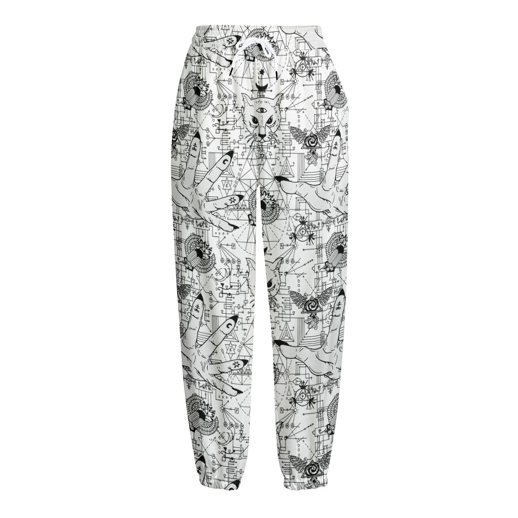 White And Black Wicca Magical Print Fleece Lined Knit Pants