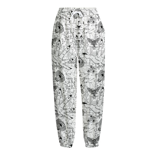 White And Black Wicca Magical Print Fleece Lined Knit Pants