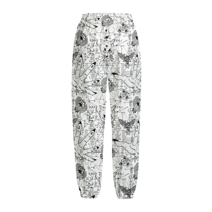White And Black Wicca Magical Print Fleece Lined Knit Pants
