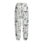 White And Black Wicca Magical Print Fleece Lined Knit Pants