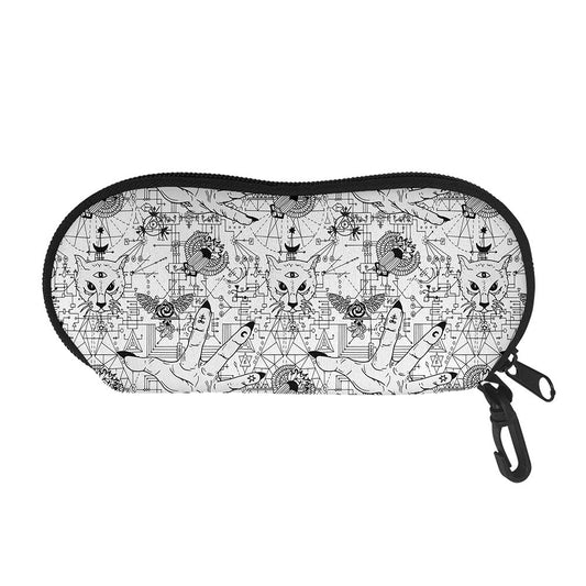 White And Black Wicca Magical Print Glasses Case