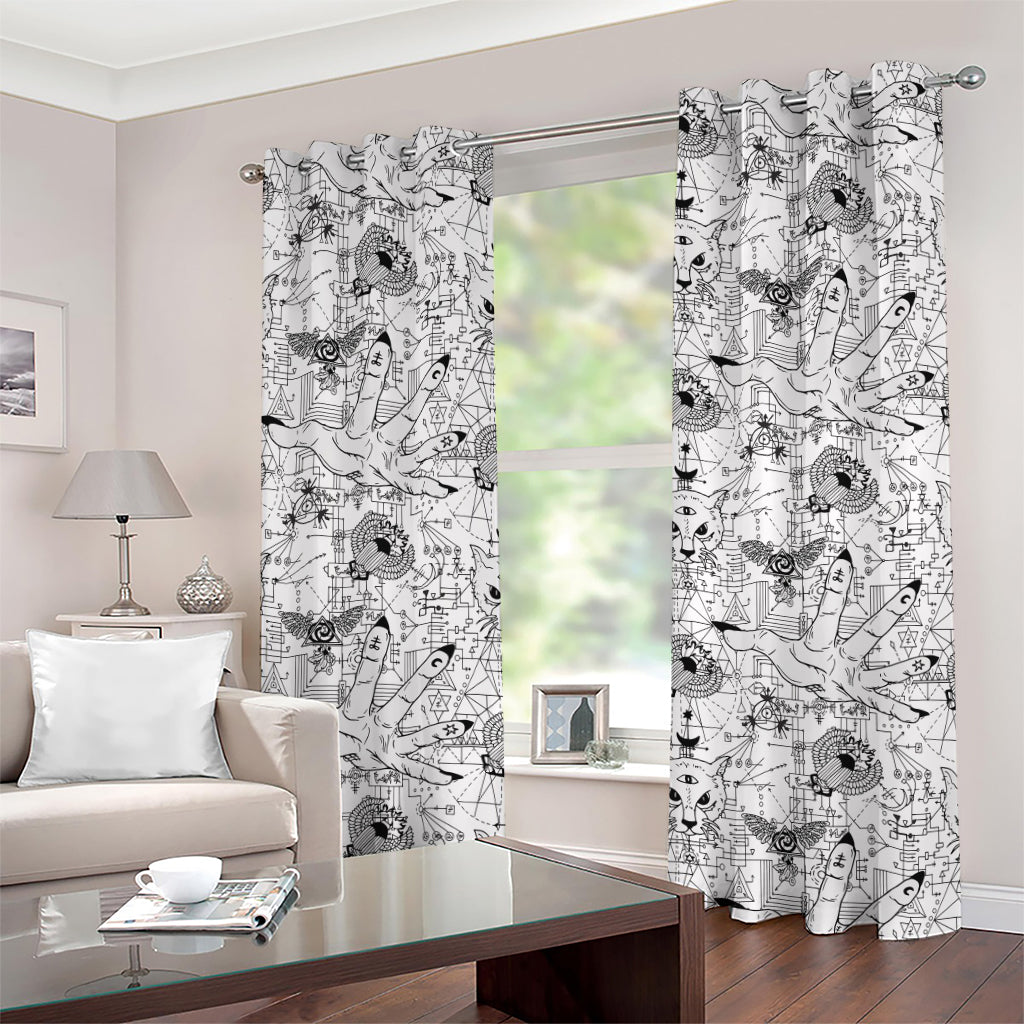 White And Black Wicca Magical Print Grommet Curtains