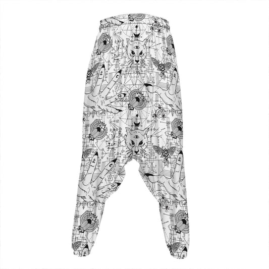 White And Black Wicca Magical Print Hammer Pants