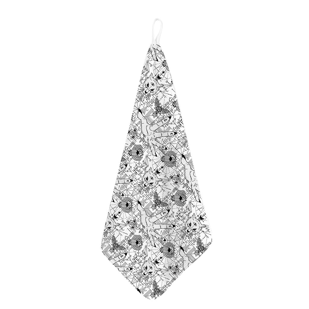 White And Black Wicca Magical Print Hand Towel