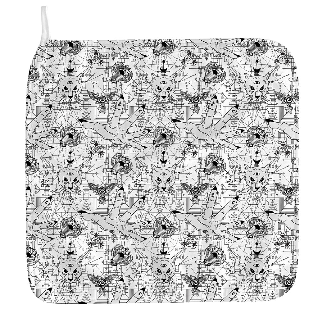 White And Black Wicca Magical Print Hand Towel