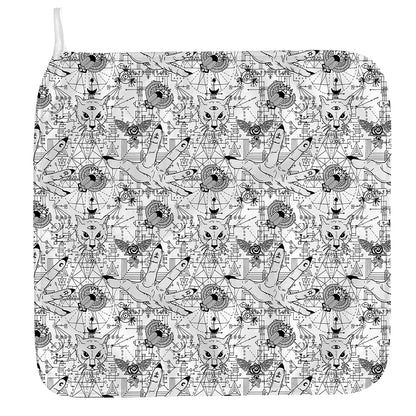 White And Black Wicca Magical Print Hand Towel