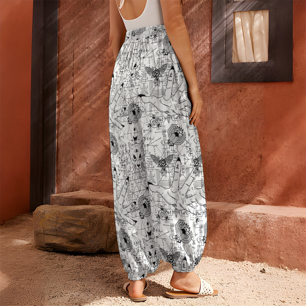 White And Black Wicca Magical Print Harem Pants