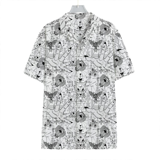 White And Black Wicca Magical Print Hawaiian Shirt