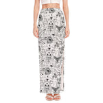 White And Black Wicca Magical Print High Slit Maxi Skirt