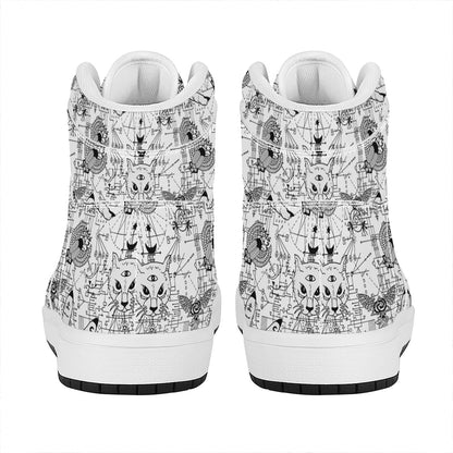 White And Black Wicca Magical Print High Top Leather Sneakers