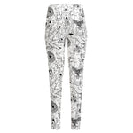 White And Black Wicca Magical Print High-Waisted Pocket Leggings