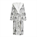 White And Black Wicca Magical Print Hooded Bathrobe