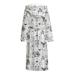 White And Black Wicca Magical Print Hooded Bathrobe