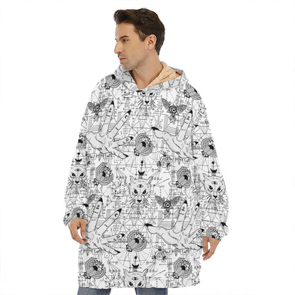 White And Black Wicca Magical Print Hoodie Blanket