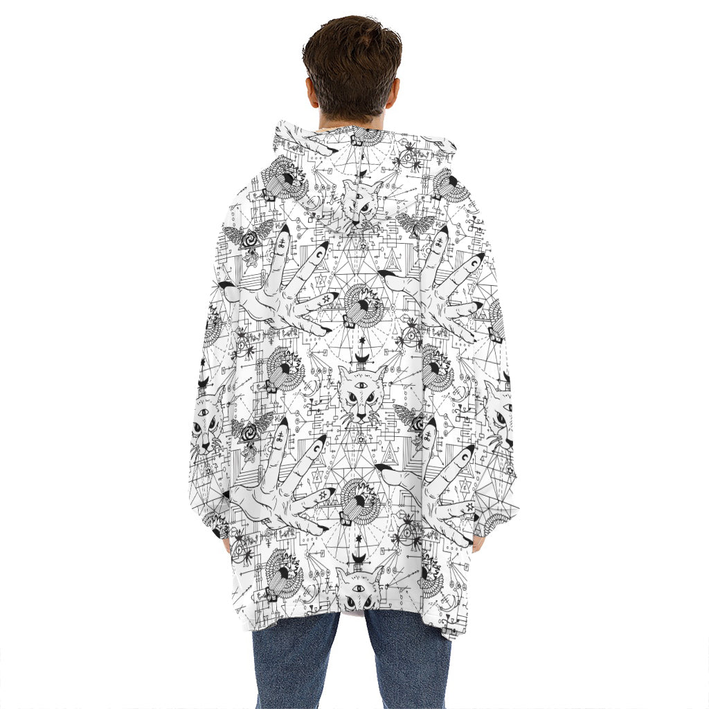 White And Black Wicca Magical Print Hoodie Blanket