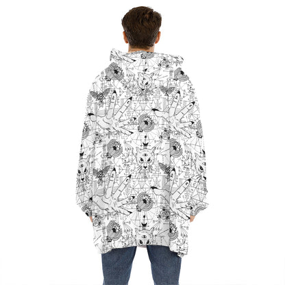 White And Black Wicca Magical Print Hoodie Blanket