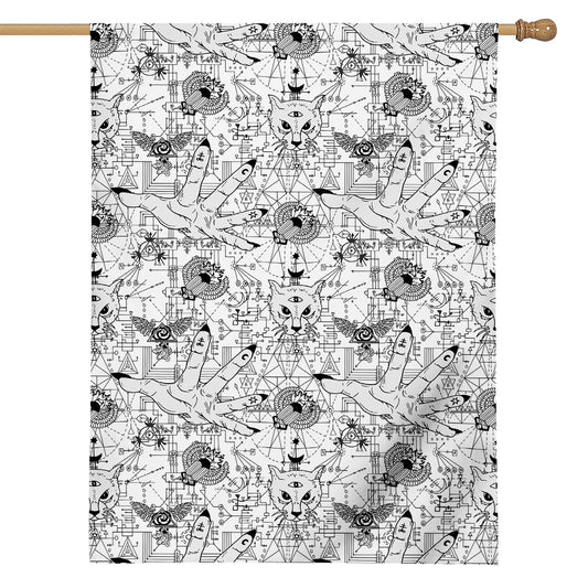 White And Black Wicca Magical Print House Flag
