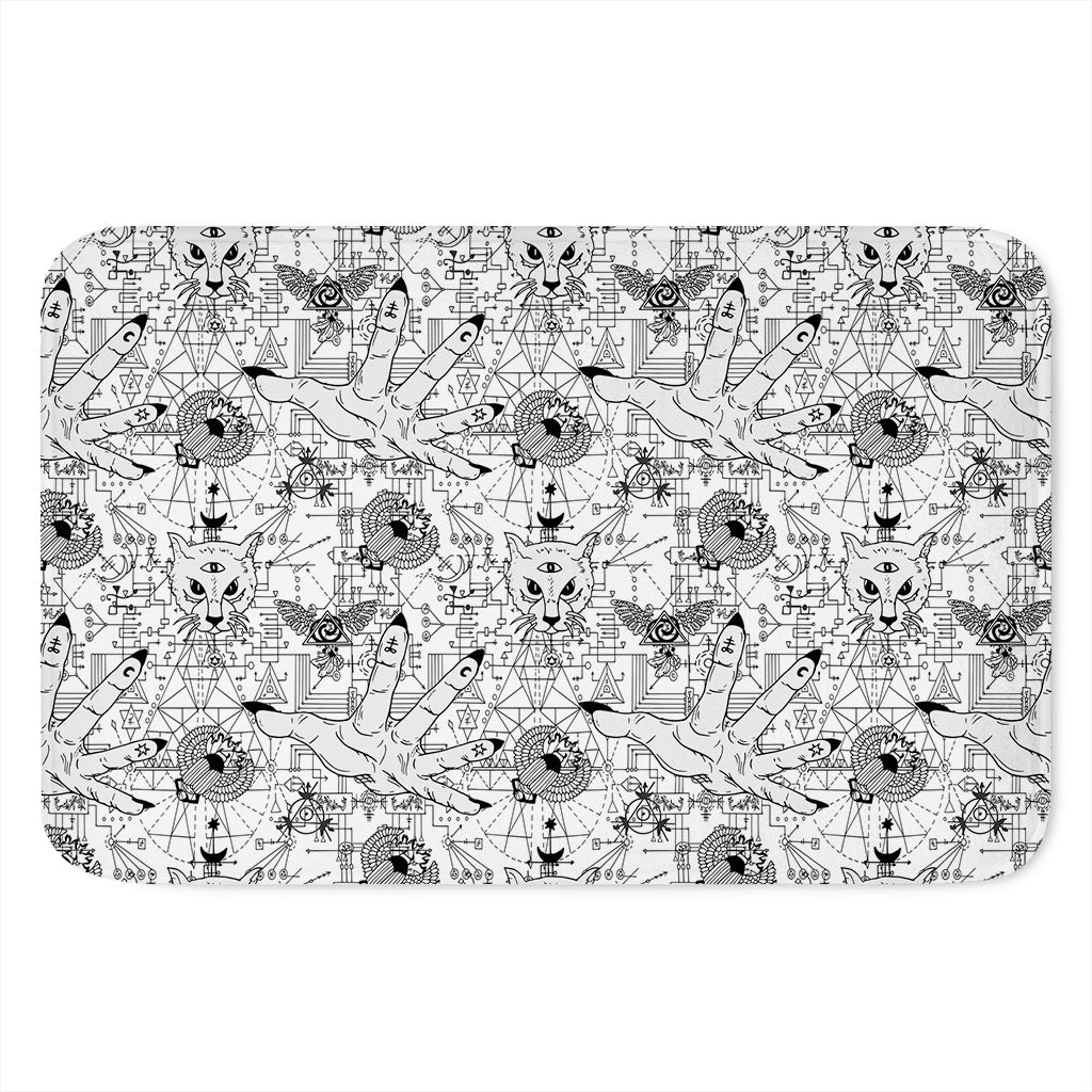 White And Black Wicca Magical Print Indoor Door Mat
