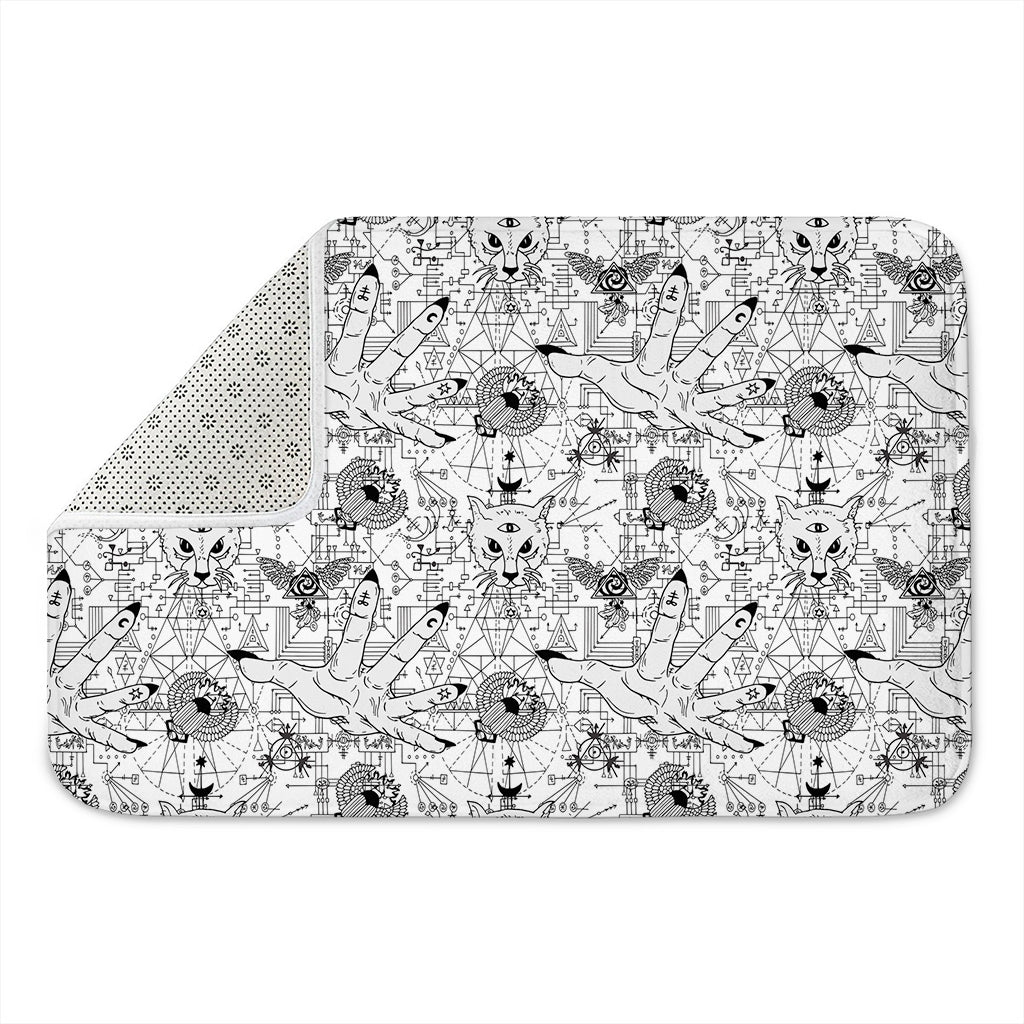 White And Black Wicca Magical Print Indoor Door Mat