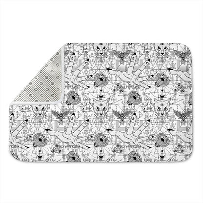 White And Black Wicca Magical Print Indoor Door Mat