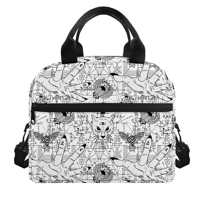 White And Black Wicca Magical Print Insulated Lunch Bag