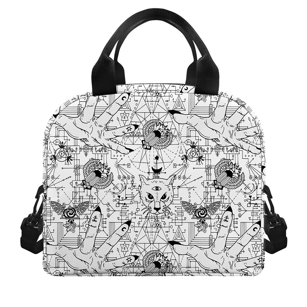 White And Black Wicca Magical Print Insulated Lunch Bag