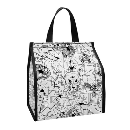 White And Black Wicca Magical Print Insulated Lunch Tote