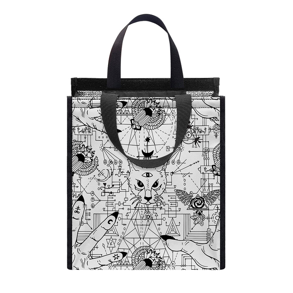 White And Black Wicca Magical Print Insulated Lunch Tote