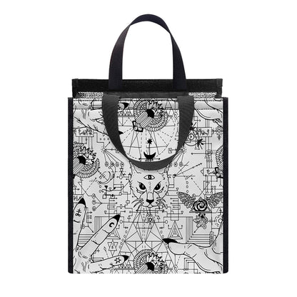 White And Black Wicca Magical Print Insulated Lunch Tote