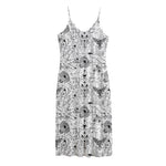 White And Black Wicca Magical Print Jersey Midi Cami Dress