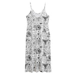 White And Black Wicca Magical Print Jersey Midi Cami Dress