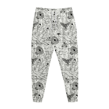 White And Black Wicca Magical Print Jogger Pants
