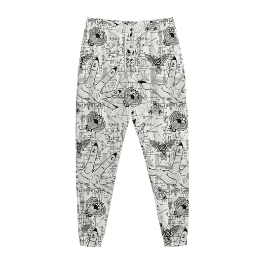 White And Black Wicca Magical Print Jogger Pants