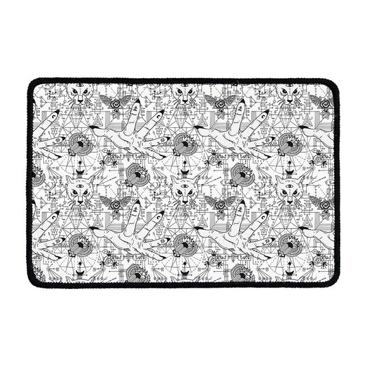 White And Black Wicca Magical Print Kitchen Mat