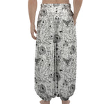 White And Black Wicca Magical Print Lantern Pants