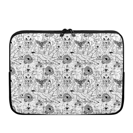 White And Black Wicca Magical Print Laptop Sleeve
