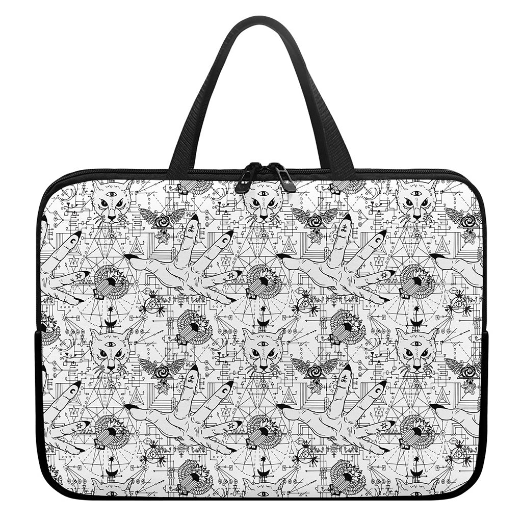 White And Black Wicca Magical Print Laptop Sleeve With Handle