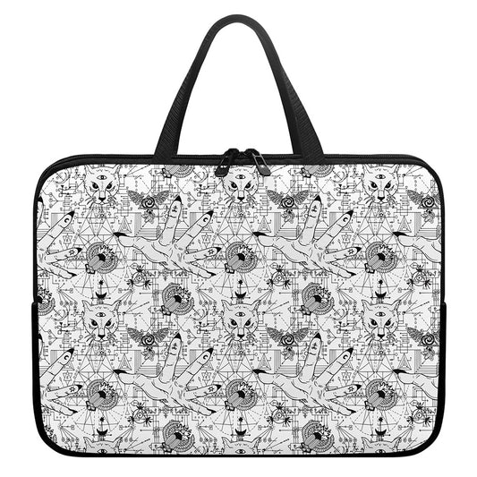 White And Black Wicca Magical Print Laptop Sleeve With Handle