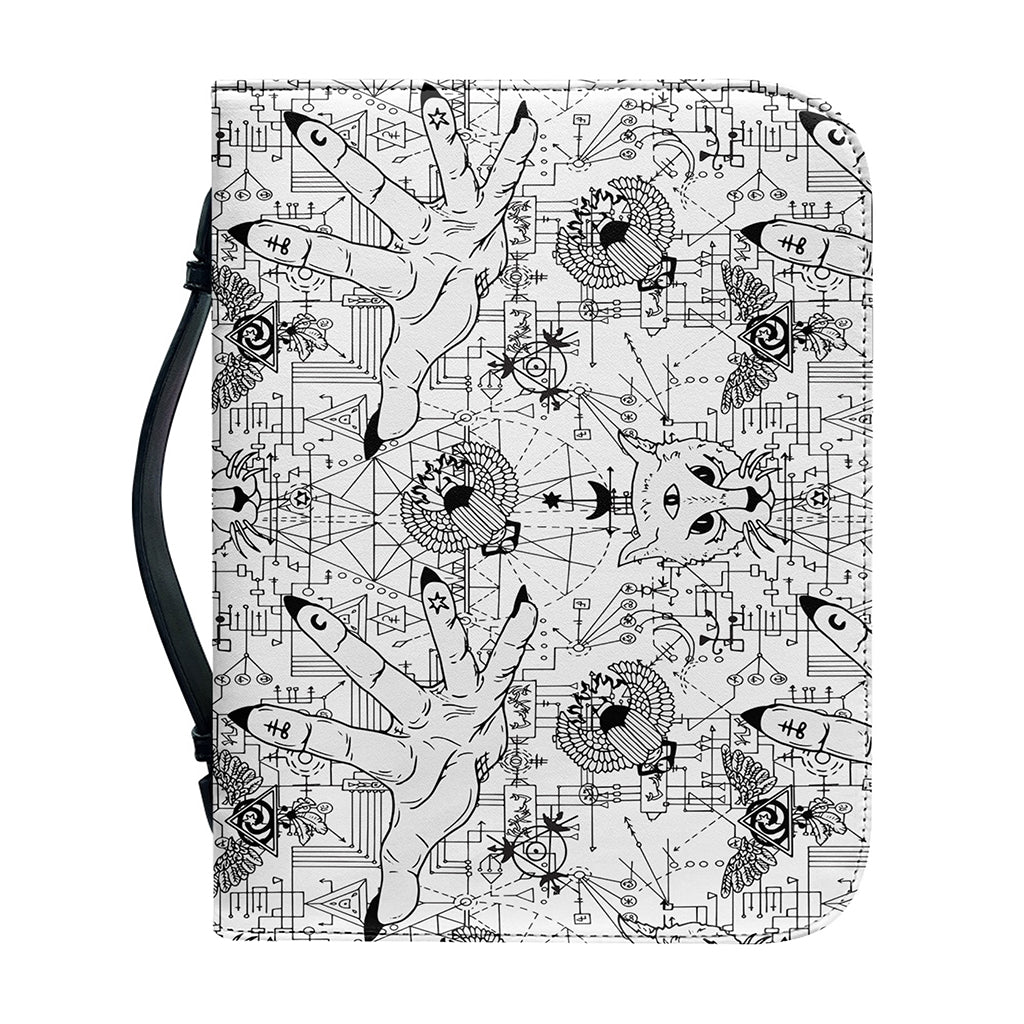White And Black Wicca Magical Print Leather Bible Cover