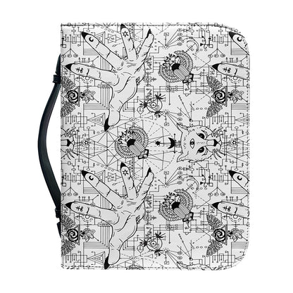 White And Black Wicca Magical Print Leather Bible Cover