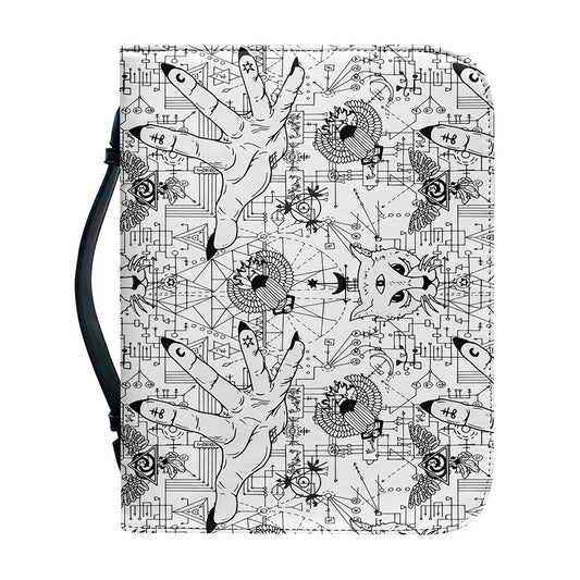 White And Black Wicca Magical Print Leather Bible Cover