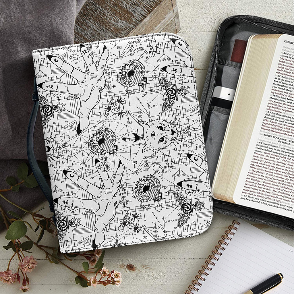 White And Black Wicca Magical Print Leather Bible Cover