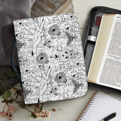 White And Black Wicca Magical Print Leather Bible Cover