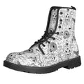 White And Black Wicca Magical Print Lace-Up Boots
