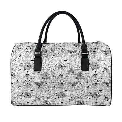 White And Black Wicca Magical Print Leather Duffle Bag
