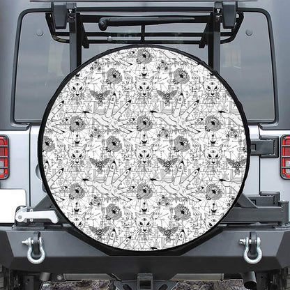 White And Black Wicca Magical Print Leather Spare Tire Cover