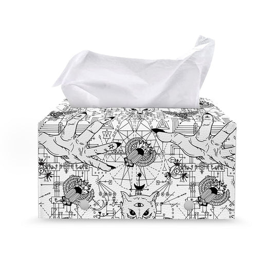 White And Black Wicca Magical Print Leather Tissue Box Cover